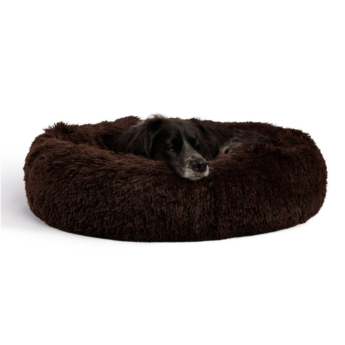 The Original Calming Donut Shag Cat & Dog Bed, Dark Chocolate