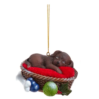 Labrador Dog In Basket Ornament - Assorted