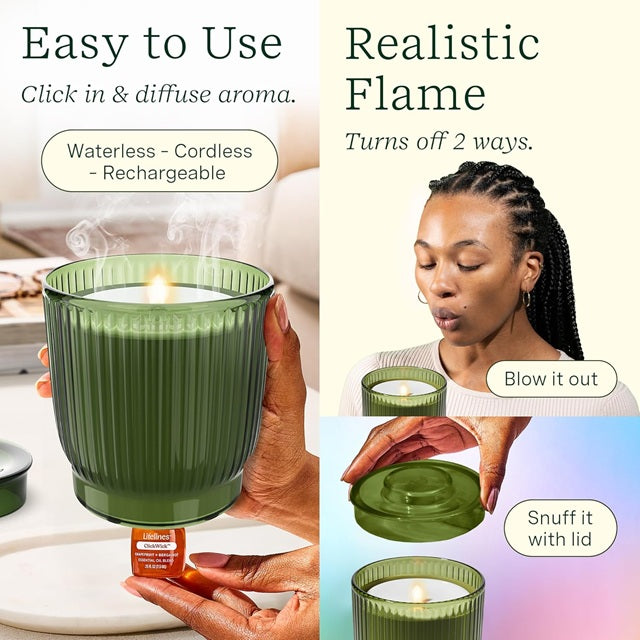 Lifelines Flameless Candle Diffuser - Ribbed Olive