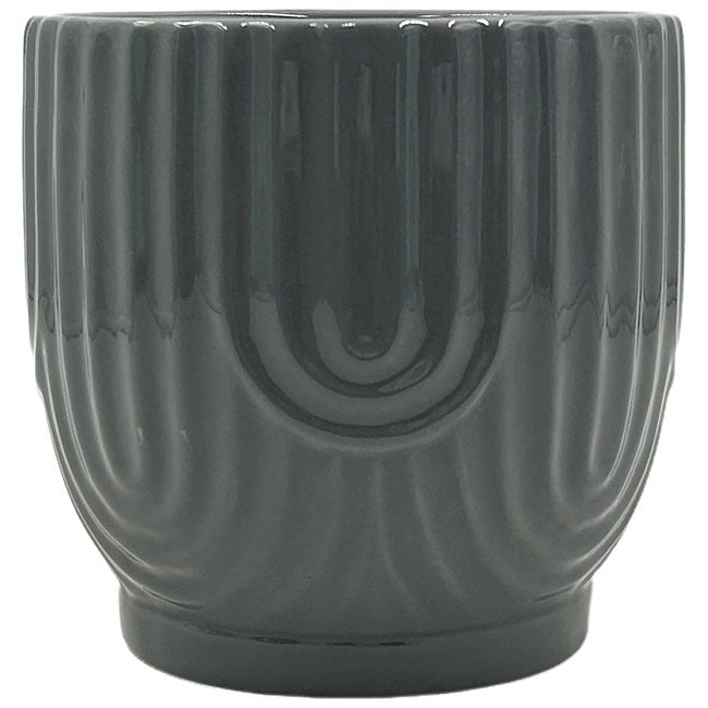 5.8 Inch Glossy Grey Geometric Lines Ceramic Planter by Michael Carr Designs