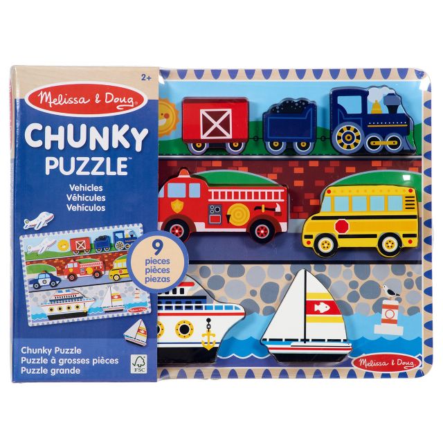 Melissa & Doug Wooden Chunky Vehicles Puzzle 9-Piece