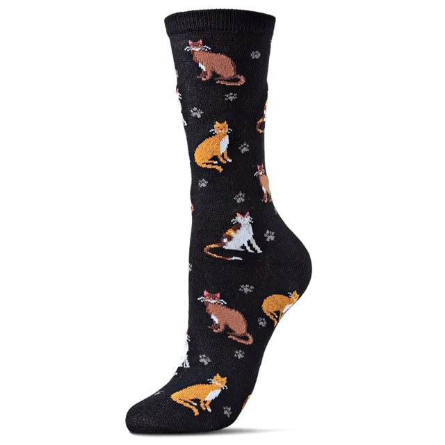 Women's Cats & Friend Bamboo Blend Socks, Black