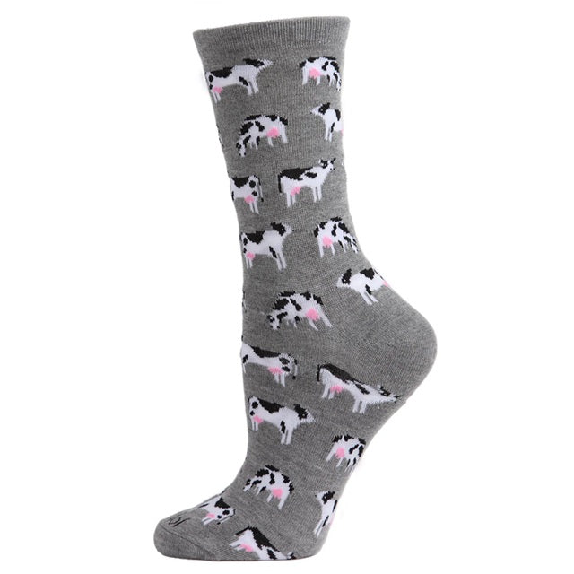Women's Cool Cows Bamboo Blend Socks, Medium Gray Heather