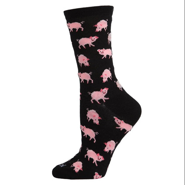 Women's Pretty Pigs Bamboo Blend Socks, Black