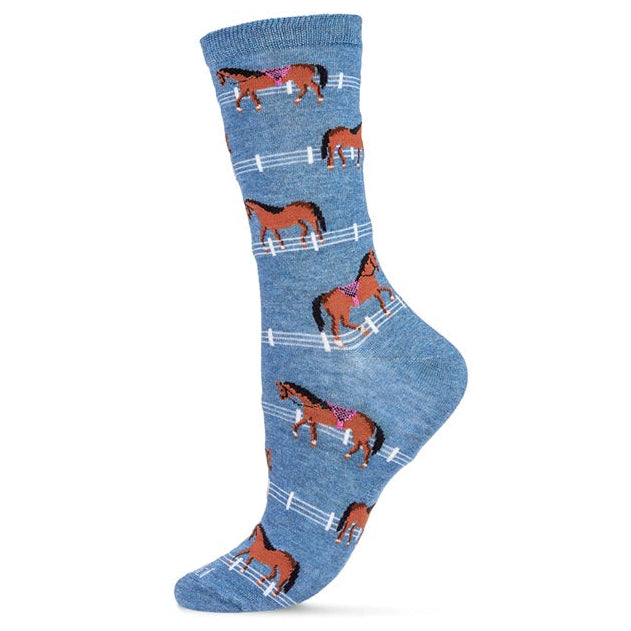 Women's Show Pony Horses Bamboo Blend Socks, Denim Heather
