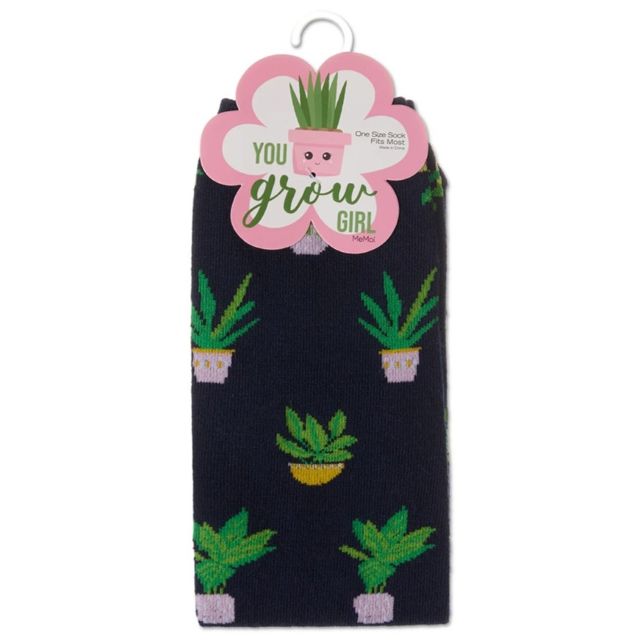 Women's "You Grow Girl" Plant-Themed Novelty Socks, Navy