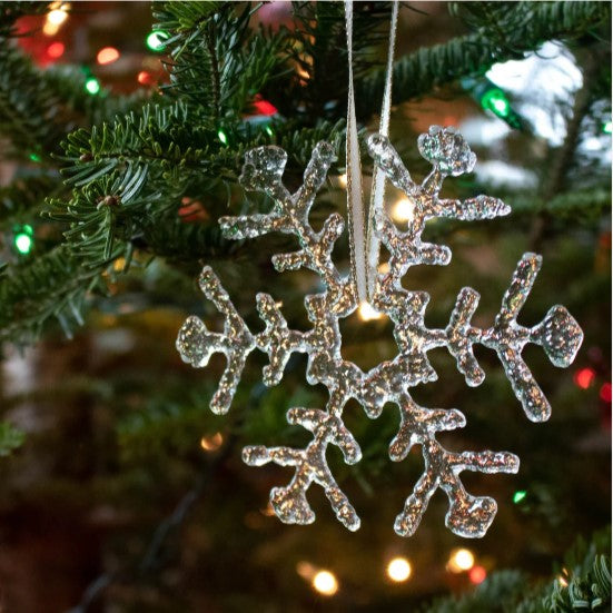 Handmade Fused Glass Snowflake Ornament, Assorted