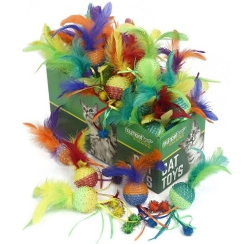Mesh Ball Cat Toy with Feathers