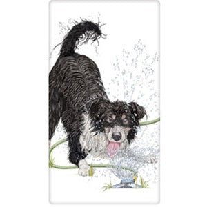 Sprinkler Collie Printed Tea Towel