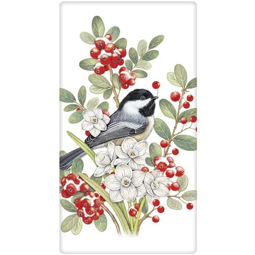 Winter Chickadee Paperwhites Flour Sack Towel