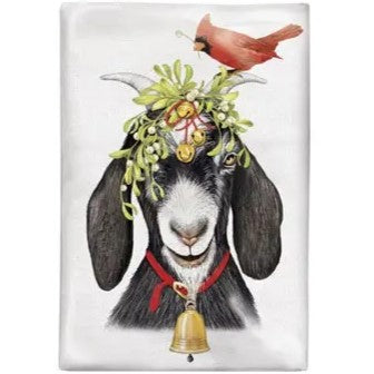 Mistletoe Goat Flour Sack Towel