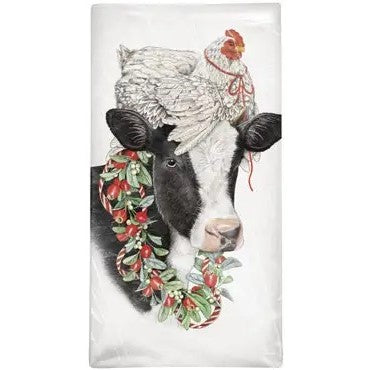 Holiday Chicken on Cow Flour Sack Towel