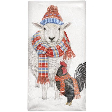 Winter Scarf Sheep & Chicken Flour Sack Towel