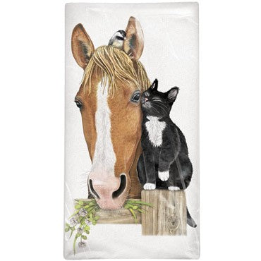 Horse and Cat Flour Sack Towel