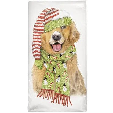 Golden Retriever Green Scarf Flour Sack Towel