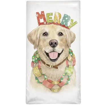 Merry Yellow Lab Flour Sack Towel
