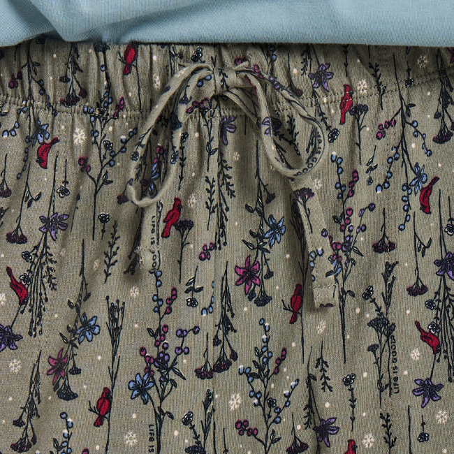 Life Is Good Women's Cardinal Winter Floral Pattern Snuggle Up Sleep Pant