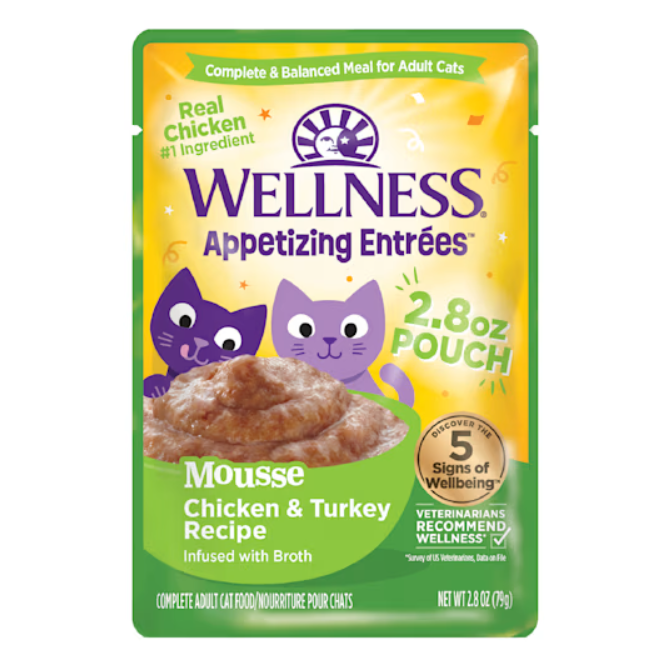 Wellness Appetizing Entrees Mousse Chicken & Turkey Grain-Free Wet Cat Food Pouch