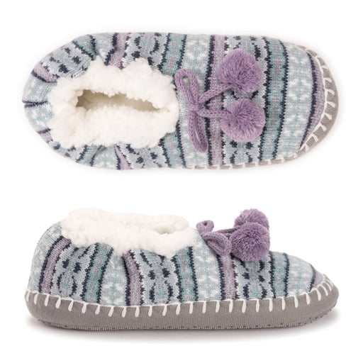 MUK LUKS Women's Pom Ballerina Slippers, Blue & Purple