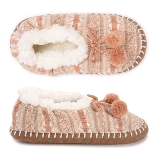 MUK LUKS Women's Pom Ballerina Slippers, Peach