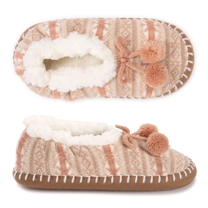 MUK LUKS Women's Pom Ballerina Slippers, Peach