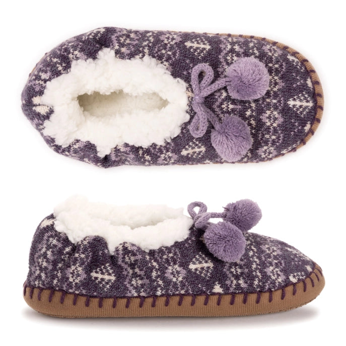 MUK LUKS Women's Pom Ballerina Slippers, Purple