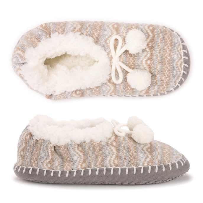 MUK LUKS Women's Pom Ballerina Slippers, Tan & Grey