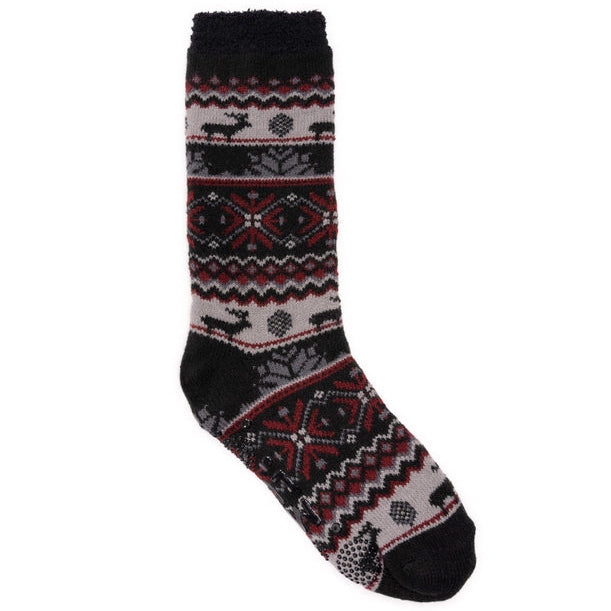 MUK LUKS Men's Cozy Lined Lounge Socks, Ebony & Burgundy