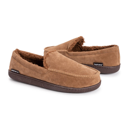 MUK LUKS Men's Faux Suede Moccasin Slippers, Camel
