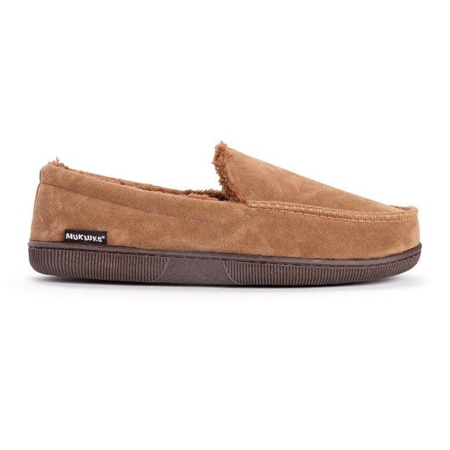 MUK LUKS Men's Faux Suede Moccasin Slippers, Camel