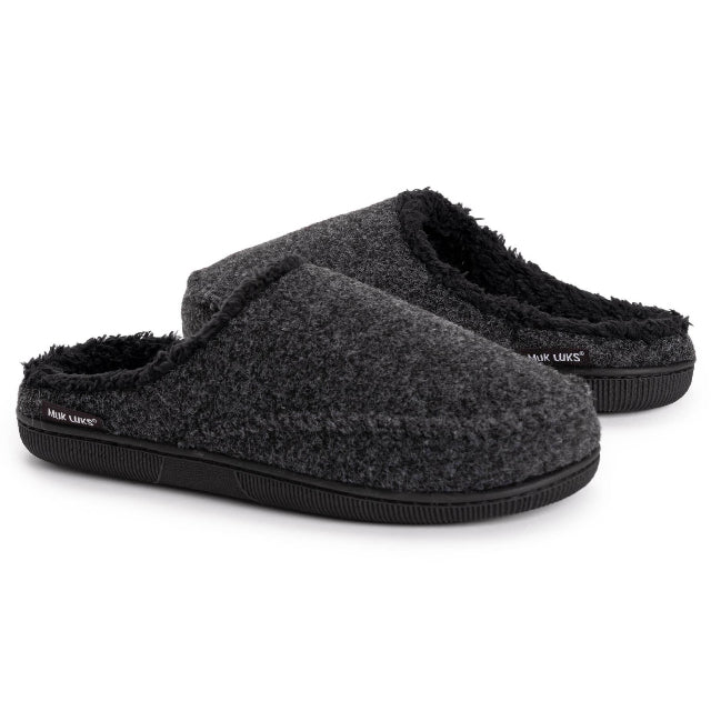 MUK LUKS Men's Faux Wool Clog Slippers, Black