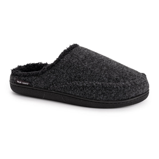 MUK LUKS Men's Faux Wool Clog Slippers, Black
