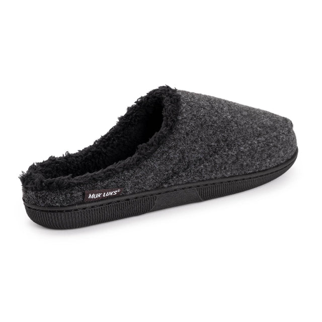 MUK LUKS Men's Faux Wool Clog Slippers, Black