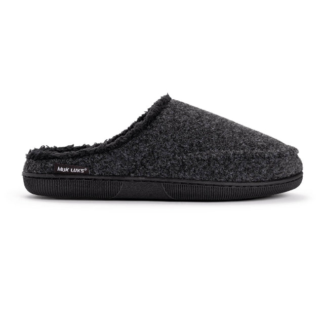 MUK LUKS Men's Faux Wool Clog Slippers, Black
