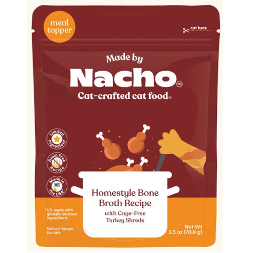 Made by Nacho, Homestyle Bone Broth with Cage-Free Turkey Shreds - Case of 24, 2.5oz Pouches