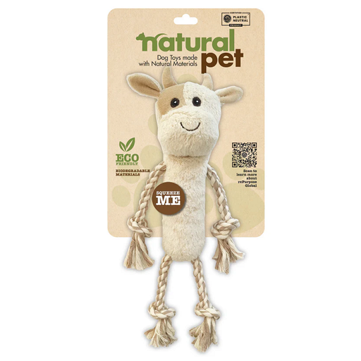 Natural Pet Plush Cow with Rope Dog Toy
