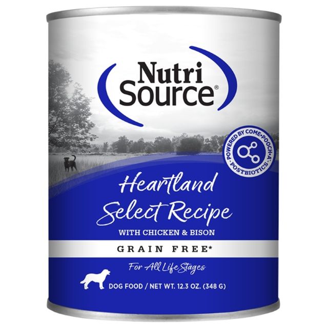 Nutrisource Heartland Select Grain Free Wet Dog Food with Bison & Chicken, 12.3-oz Can