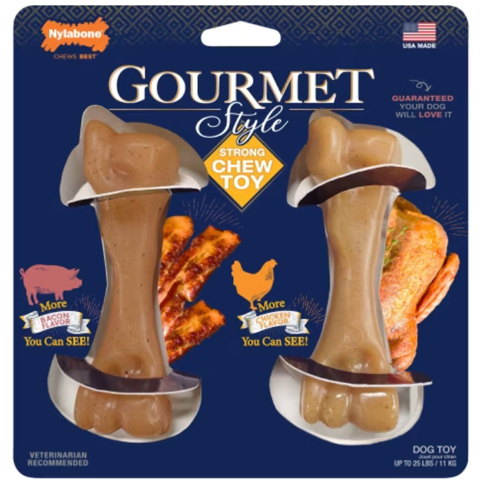 Nylabone Gourmet Style Strong Chew Femur, 2-Pack, Small (Chicken & Bacon Flavors)