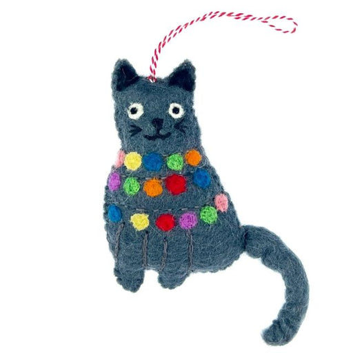 Cat Tangled in Lights Felt Wool Ornament