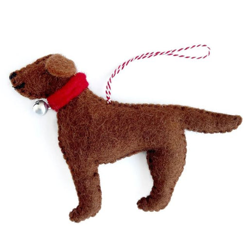 Brown Dog with Bell Felt Wool Ornament