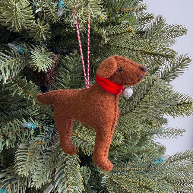 Brown Dog with Bell Felt Wool Ornament