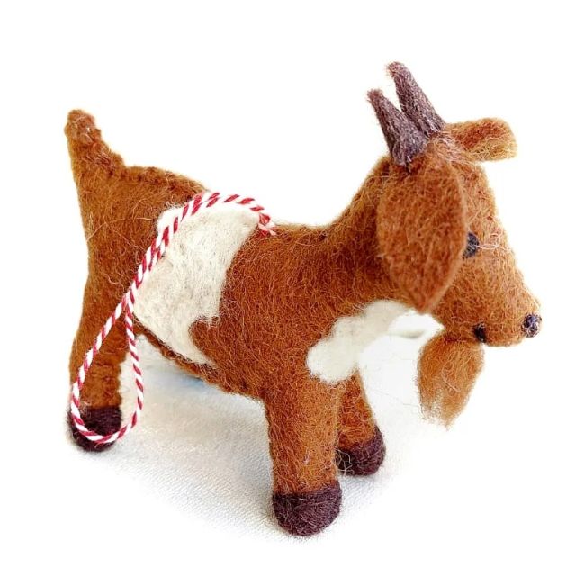 Brown Spotted Goat Felt Wool Ornament