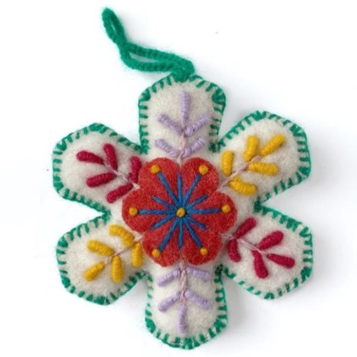 White Snowflake Embroidered Ornament, Assorted Colors