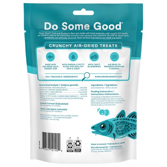 Open Farm Icelandic Air-Dried Cod & Blueberry Dog Treat Bars 4.1oz