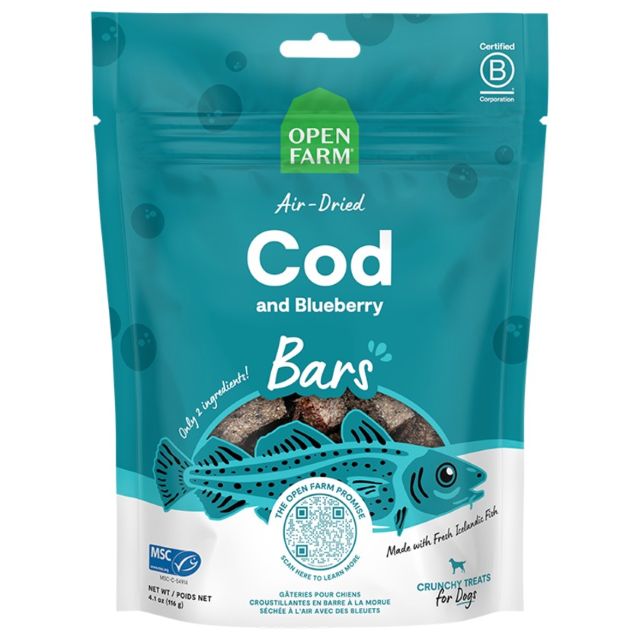 Open Farm Icelandic Air-Dried Cod & Blueberry Dog Treat Bars 4.1oz