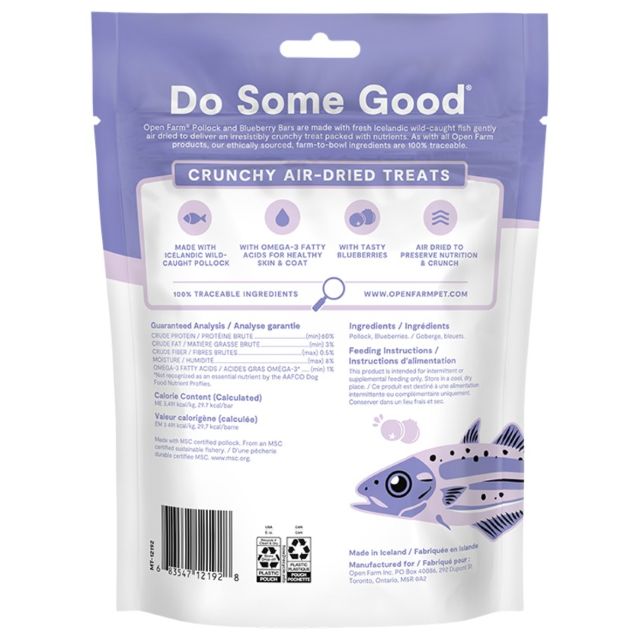 Open Farm Icelandic Air-Dried Pollock & Blueberry Dog Treat Bars 4.1oz