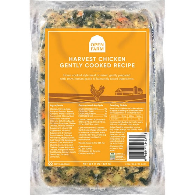 Open Farm Gently Cooked Harvest Chicken Recipe Frozen Dog Food 16 oz