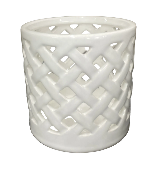 Orchid Planter Ceramic White Lattice 5.5in