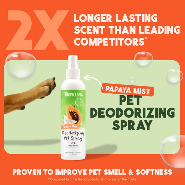 TropiClean Papaya Mist Deodorizing Pet Spray for Dogs & Cats - 8 oz.