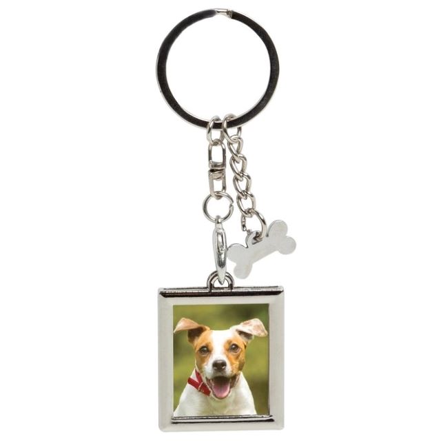 Pearhead Square Photo Keychain with Bone Charm